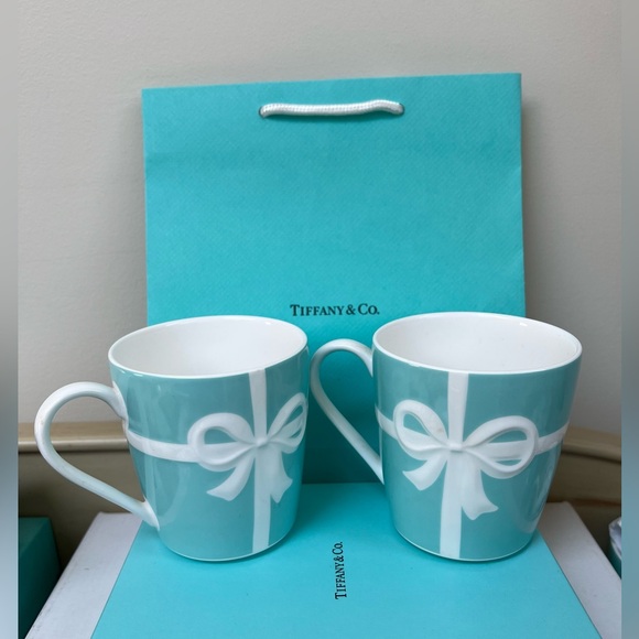 🔴Authentic TIFFANY & CO BLUE & White Ribbon Bow Mug / Cup / Glass🔴 - Picture 5 of 6